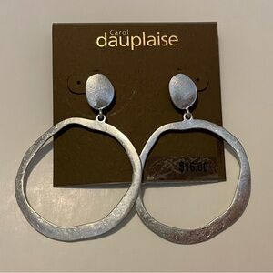 Circle drop hoop earrings - silver tone